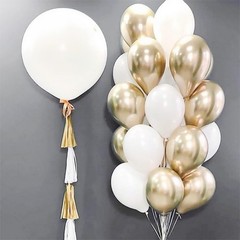 White and Gold Balloons, 12 Inch White Sand Gold Metallic Latex Balloons, Bei…
