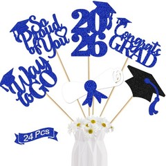 Blue White Congrats Grad Class Of 2026 Table Centerpiece Topper Sticks 24PK
