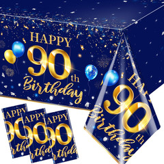 90th Birthday Decorations Men-3pcs Navy Blue Birthday Table Covers Rectangle Wat