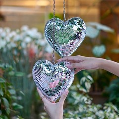2 Pack Silver Heart-Shaped Disco Balls – 6.3″ Hanging Decor for Party, Wedding,