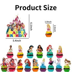 Anime Cake Toppers 31 Pcs Princess Happy Birthday Cartoon Party Decor Kids
