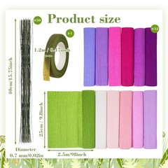 12 Rolls Crepe Paper Sheets 10×98 Inch 50 PCS Green Floral Wire Tapes Set