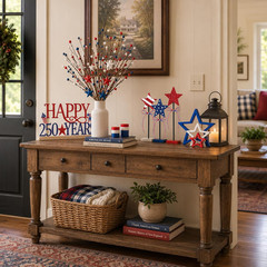 4Pcs 250Th Anniversary Decorations Set, Red White Blue Wood Stars, Metal America