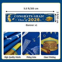 2026 Graduation Decorations Congrats Grad Class of 2026 Banner Blue and Gold