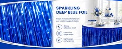 4-Pack Blue Foil Fringe Table Skirt, Disposable Metallic Tinsel Streamers, Photo