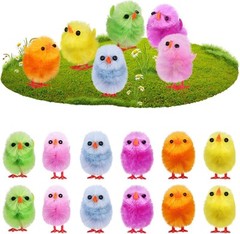 24 Multicoloured Easter Chicks Plush Fluffy Chickens Egg Hunts Kids Bonnet Decor