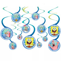 Spongebob Birthday Party Decorations Banner 12Pcs Swirls Patrick Squidward Crabs