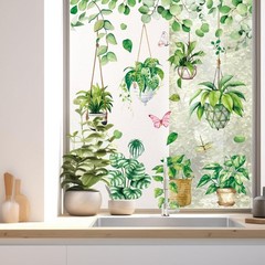 6 Sheet Spring Summer Potted Plant Window Clings Hanging Vine Plant Eucalyptu…