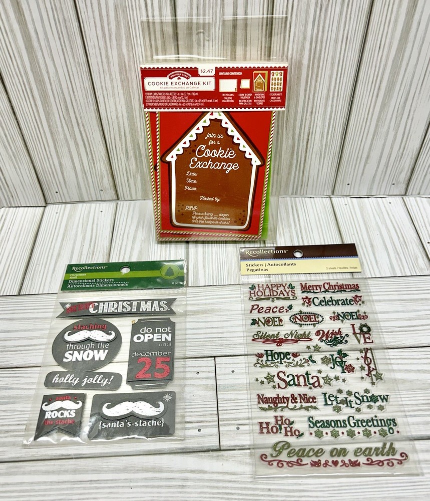 Holiday Time Cookie Exchange Party Cards 8 Invites 2 sheets stickers Lot of 3
