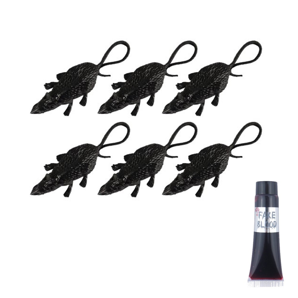 6 x Halloween Rats with Blood Party Decoration Props Prank Plastic Fake Jokes