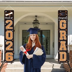 2026 Graduation Banner – Heavy Duty Orange & Black Congrats Grad Flags 71″x12″