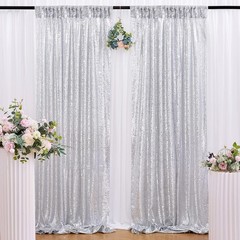 Silver Sequin Backdrop Curtains 2 Panels 2ftx8ft Birthday Sequin Curtain for