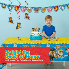 Paw Patrol Tablecloth and Paw Patrol Birthday Banner with Swirls | Birthday Deco