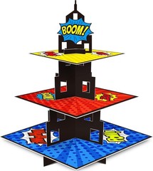 Exciting Superhero Cupcake Holder – 3-Tier Stand for Unforgettable Events