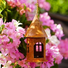 Rustic Metal Castle Candle Holder Hanging with Compact Size for Table and Shelf