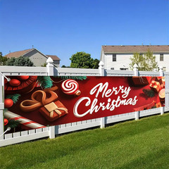 Merry Christmas Banner 3D Gift Candy Decor Backdrop 78X17 Inches Festive Holiday