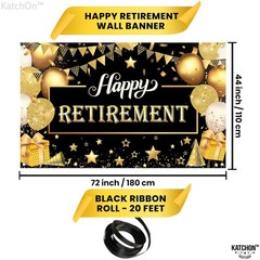 Katchon, Happy Retirement Banner – Black & Gold Xtralarge, 72×44 Inch | Wall Ban