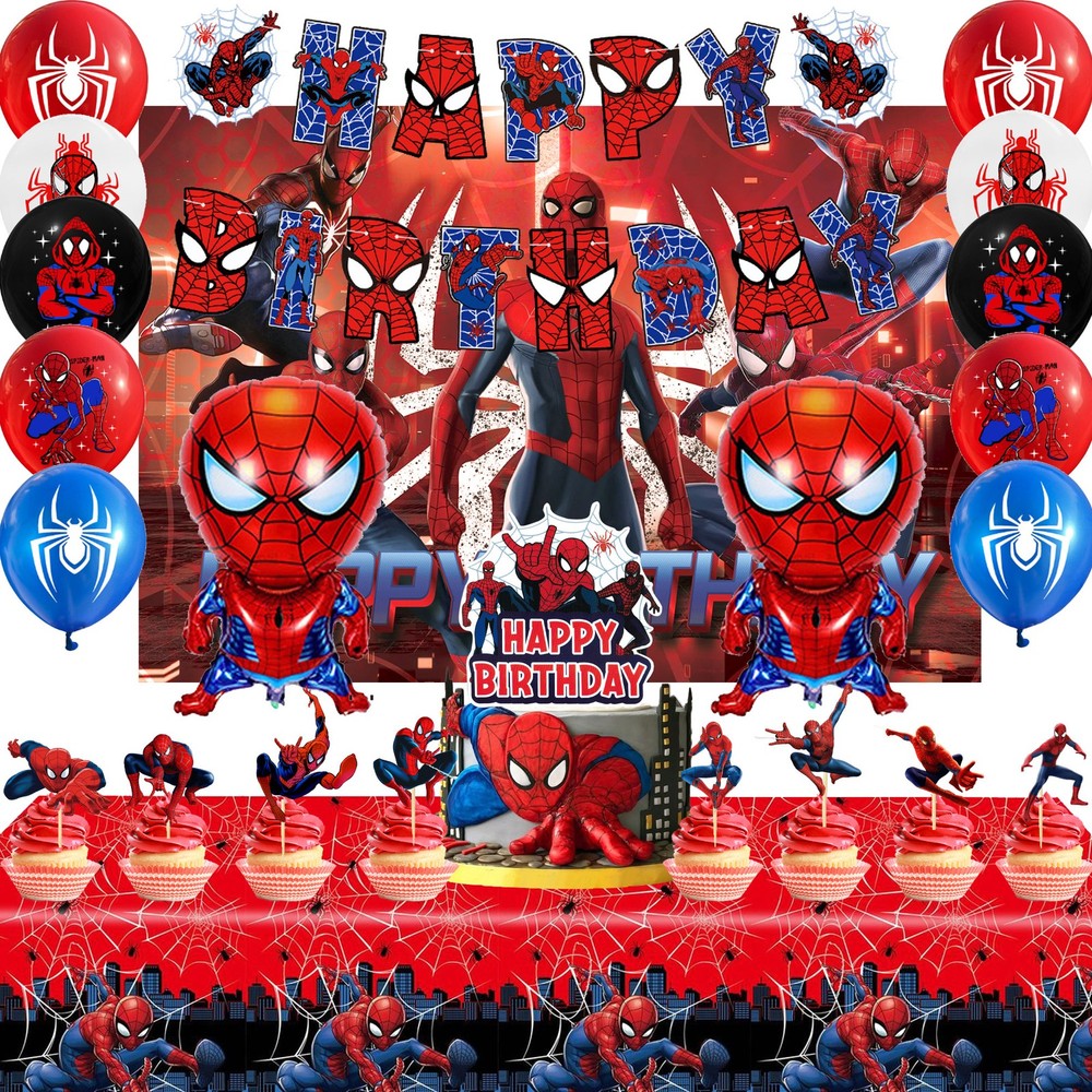 Spider Man Boys Party Decoration Marvel Birthday Supplies Foil Balloons Backdrop