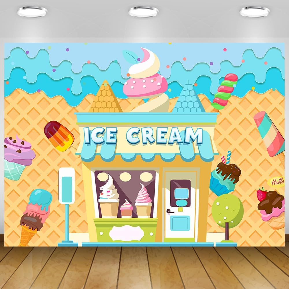 5x3Ft Ice Cream Backdrop Banner Summer Ice Cream Shop Birthday Backdrop for Part