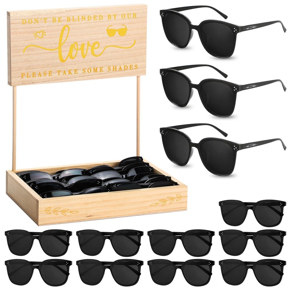 50 Sets Wedding Favors for Guests – Sunglasses for Reception With 1 Wood Disp…