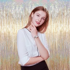 .x 6.6 ft Foil Fringe Backdrop Curtains, Tinsel Streamers Party 3 Champagne