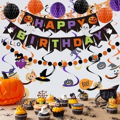 Halloween Birthday Decorations – Happy Birthday Banner with Honeycomb Ball, H…
