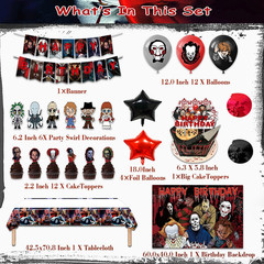 Horror Birthday Party Decorations Kit – 38 Pcs Halloween Themed Supplies with Ba