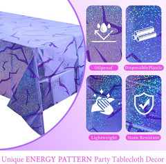 3PCS Demon Hunters Birthday Tablecloth Decorations Purple Energy Pattern Korean