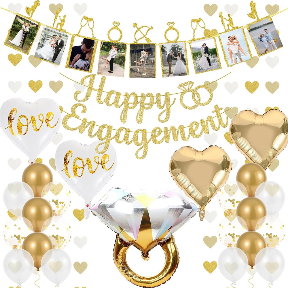 Engagement Party Decorations Gold – 29 Pc Engagement Decor Kit, Happy Engagement