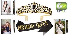 Lightweight Crystal Crown Tiara with Matching Sash for Special Occasions