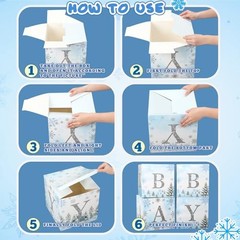 4 Pcs Winter Snowflake Blue Baby Shower Decoration Boxes with Snowflake Theme