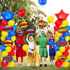 2 Set Hero Themed Party Decorations Adjustable Red Yellow Blue Balloon Column…