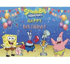 SpongeBob SquarePants Birthday Party Decoration, 5×3.5ft Happy Birthday Backdrop