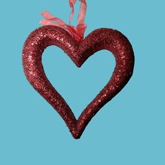Red Sequin Glitter Heart Wreath Wall Art Ribbon Hanger Wedding Shower Party Love