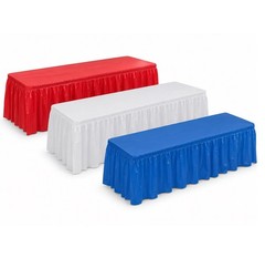 12-PC Patriotic Red, White & Blue Plastic Pleated Table Skirts 14″L x 29″H #591