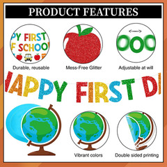 First Day of School Decorations, Pre-Strung Glitter First Day of School Banner w