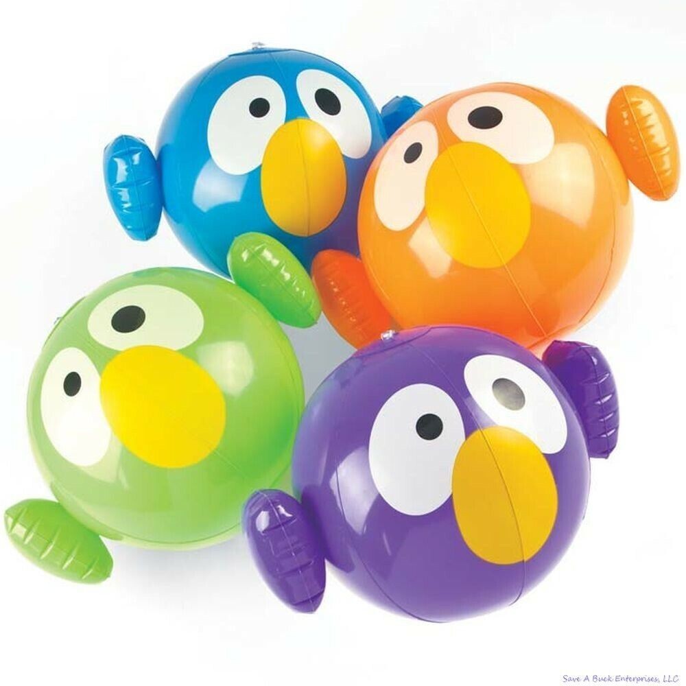 4 CRAZY EYE BIRD Shaped Inflatable Beach Balls – Blow Up Pool Party Favor Toys
