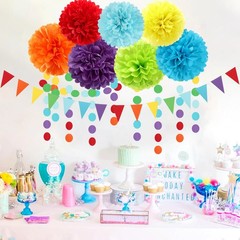 Rainbow Red-Orange Green-Blue Purple Party-Decorations – 30pcs Tissue Pom Pom…