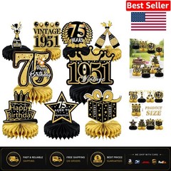 Elegant 9 Pcs 75th Birthday Decorations for Men & Women – Honeycomb Design