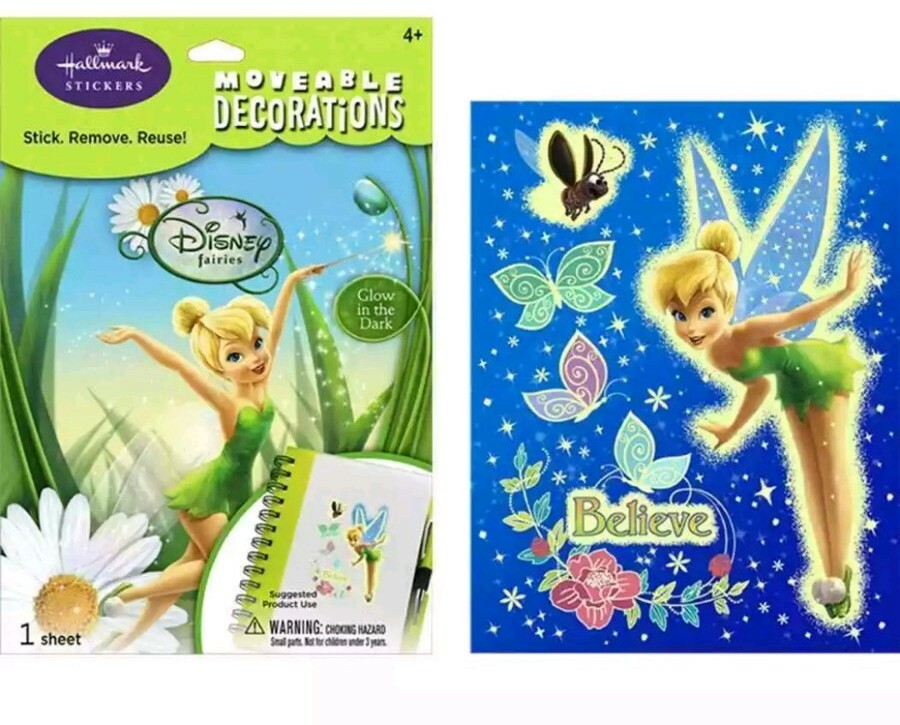 Tinker Bell Moveable Sticker Decorations Glow in The Dark Lot 11 Hallmark Disney