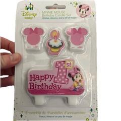 Disney Minnie Mouse 1st Happy Birthday Party Candles Pink Brand New Cake Topper