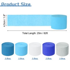5 Roll Crepe Paper Streamers Decor Dark Blue , Blue , Light Blue ,White ,Silver