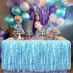 2 Pack Teal Blue Shiny Wavy Tinsel Foil Fringe Table Skirts Table Decorations