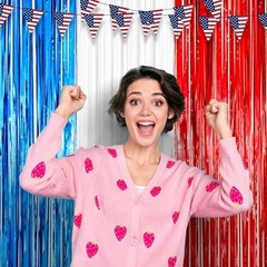 Pack Red White and Blue Foil Fringe Backdrop Curtains, Tinsel 2 Redblue