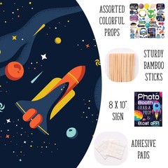 Space Photo Booth Props – 41-pc Photobooth Kit with 8 x 10-Inch Sign, 60 Adhe…