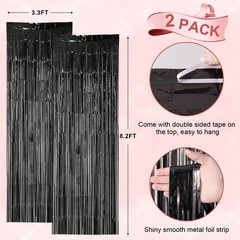 2 Pack Laser Black Foil Fringe Backdrop Curtains, Tinsel Streamers Birthday P…