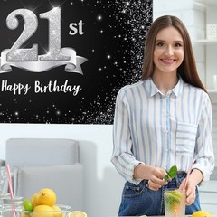 HAMIGAR 6x4ft Happy 21st Birthday Banner Backdrop – 21 Years 6x4ft, Silver