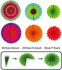 Party Decoration, 21 Pcs Multi-Color Hanging Paper Fans, Pom Poms Flowers, Garla