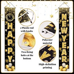 2026 Happy New Year Banner with String Lights, 72×12 Inch Large Front Door Po…