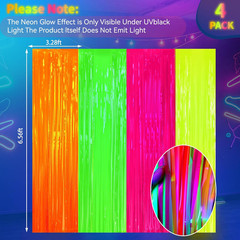 Glow in the Dark Party Supplies, 4Pcs 3.3X6.6 Feet Neon Party Decorations, Fluor
